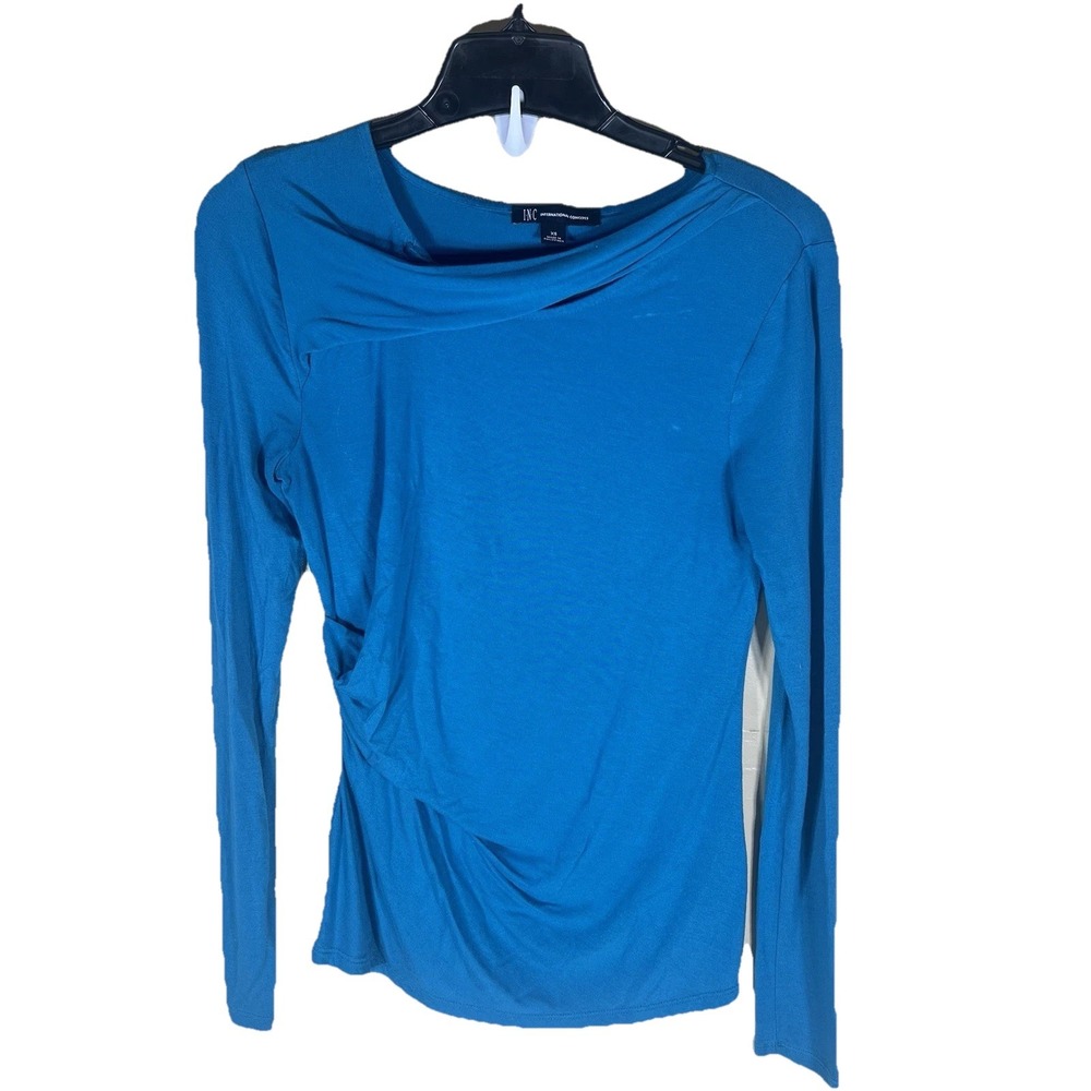 INC International Concepts Women’s XS Turquoise Blue Ruched Long Sleeve Top